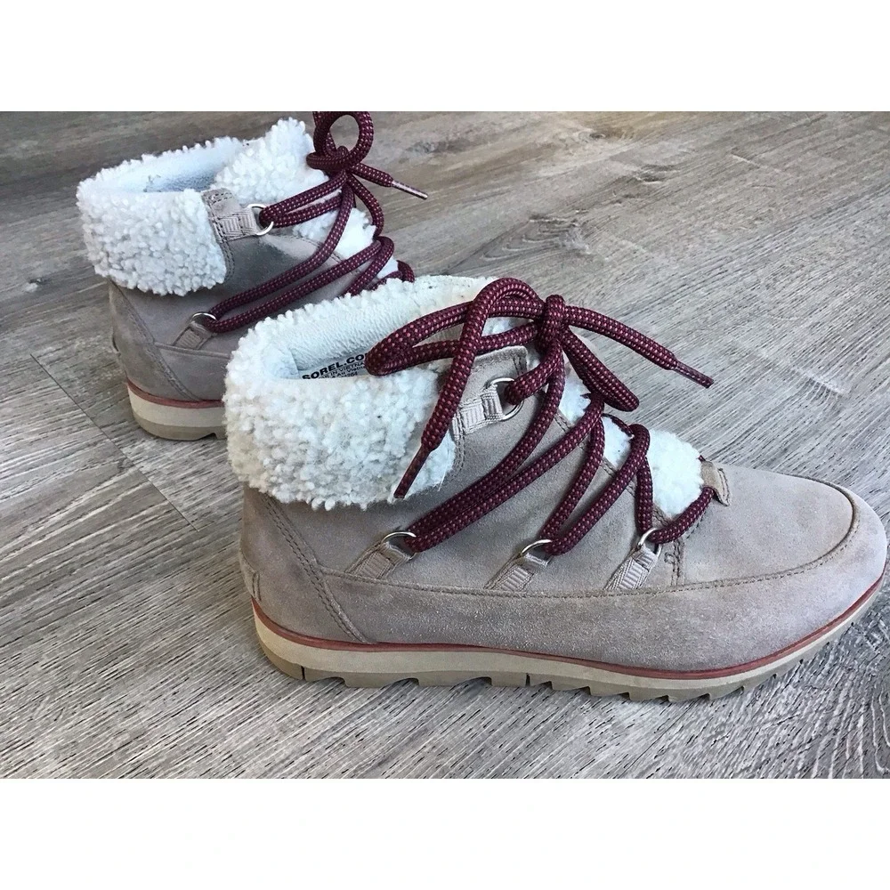 Sorel Womens Size 9 Harlow Lace Cozy Beige Casual Winter Boots NL4345-264